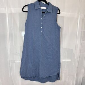Workshop Republic linen sleeveless shirt dress sz Md chambray western tencel